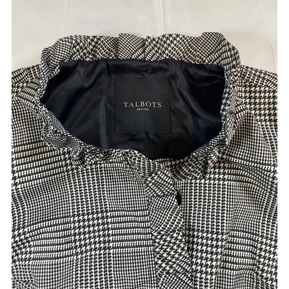 Talbots Petite Women's Houndstooth Ruffle Collar Belted‎ Trench Coat Jacket - Picture 5 of 6